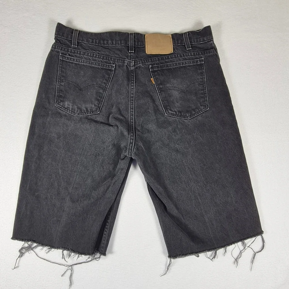 VTG Levi's 550 Denim Shorts Mens 38 Black Orange Tab Cut Off USA Made Distressed